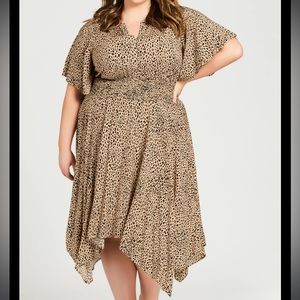 Avenue Plus Size Smocked Waist Dress V Neck Short Flutter Sleeves Midi Length